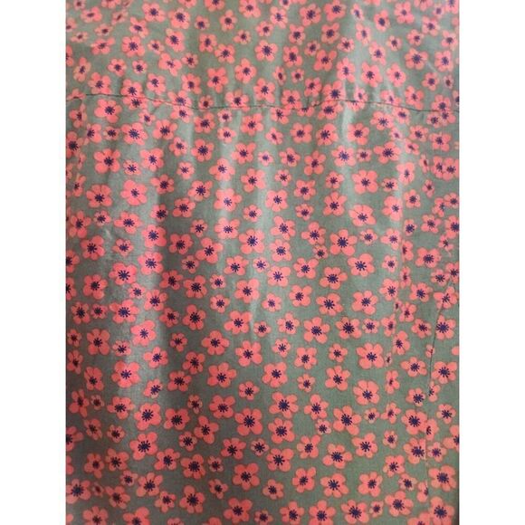 Q Mack Women Green w/Red Orange Floral Print Cotton Button Up Shirt size Medium - Picture 5 of 8